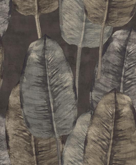Strukturovaná vliesová tapeta, hnědé a šedé listy, TA25084, Tahiti, Decoprint rozměry 0,53 x 10,05 m