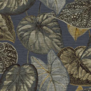 Strukturovaná vliesová tapeta, šedé a modré listy, TA25055, Tahiti, Decoprint rozměry 0,53 x 10,05 m