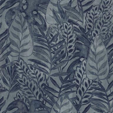 Vliesová tapeta na zeď s textilní strukturou s tmavě modrý listy, TA25063, Tahiti, Decoprint rozměry 0,53 x 10,05 m
