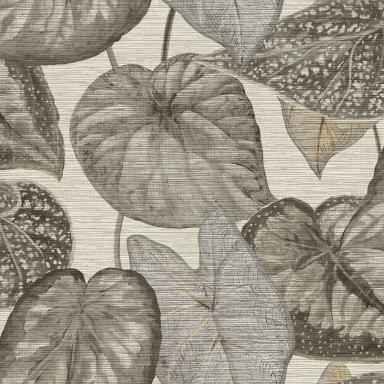 Strukturovaná vliesová tapeta, šedé a hnědé listy, TA25050, Tahiti, Decoprint rozměry 0,53 x 10,05 m